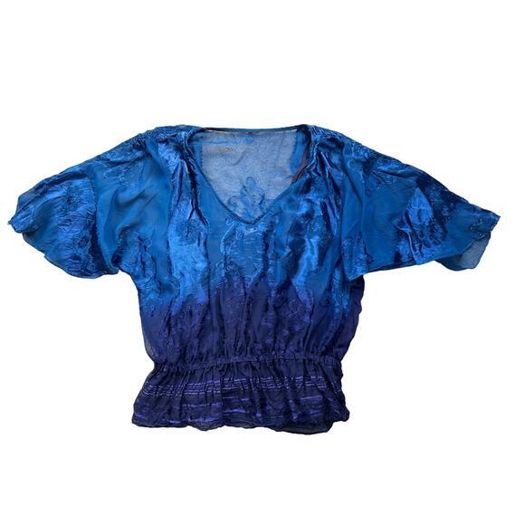 ECI New York Blue Ombré Burnout Silk Velvet Blouse Size 4 Fairycore BohoRomantic - Picture 5 of 8